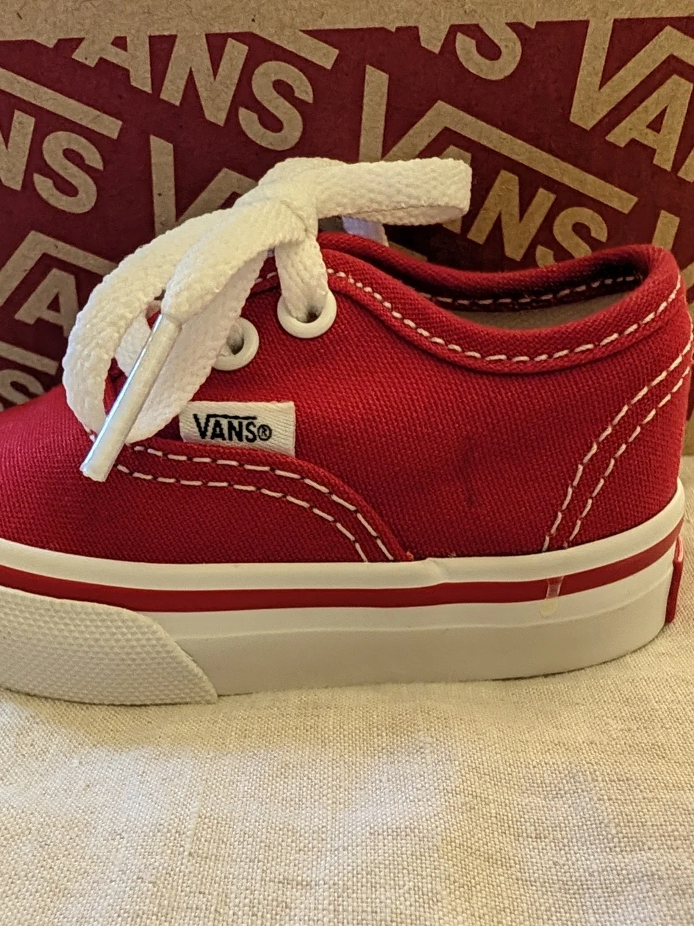 Vans Authentic Red Canvas Toddler Lace-Up Shoes